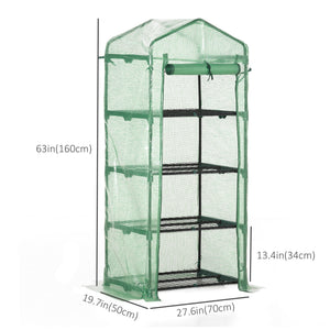 Portable greenhouse with 4 shelves, steel frame, PE cover, dark green