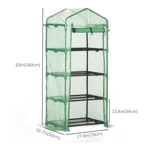 Portable greenhouse with 4 shelves, steel frame, PE cover, dark green