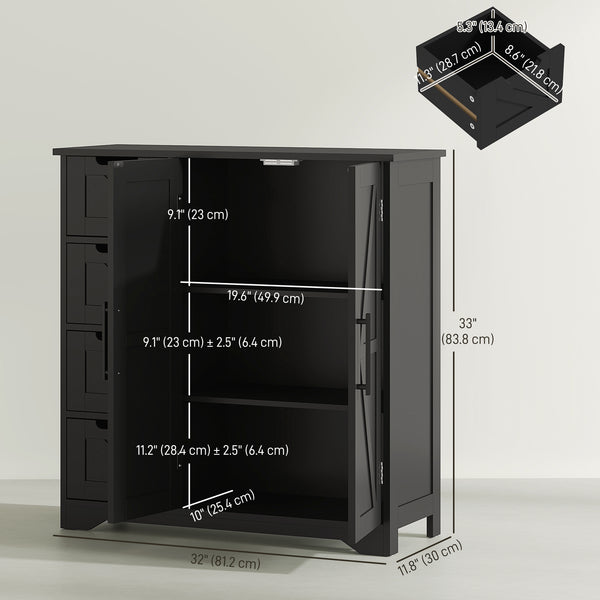 Meuble de salle de bain de style campagnard avec étagère réglable, noir