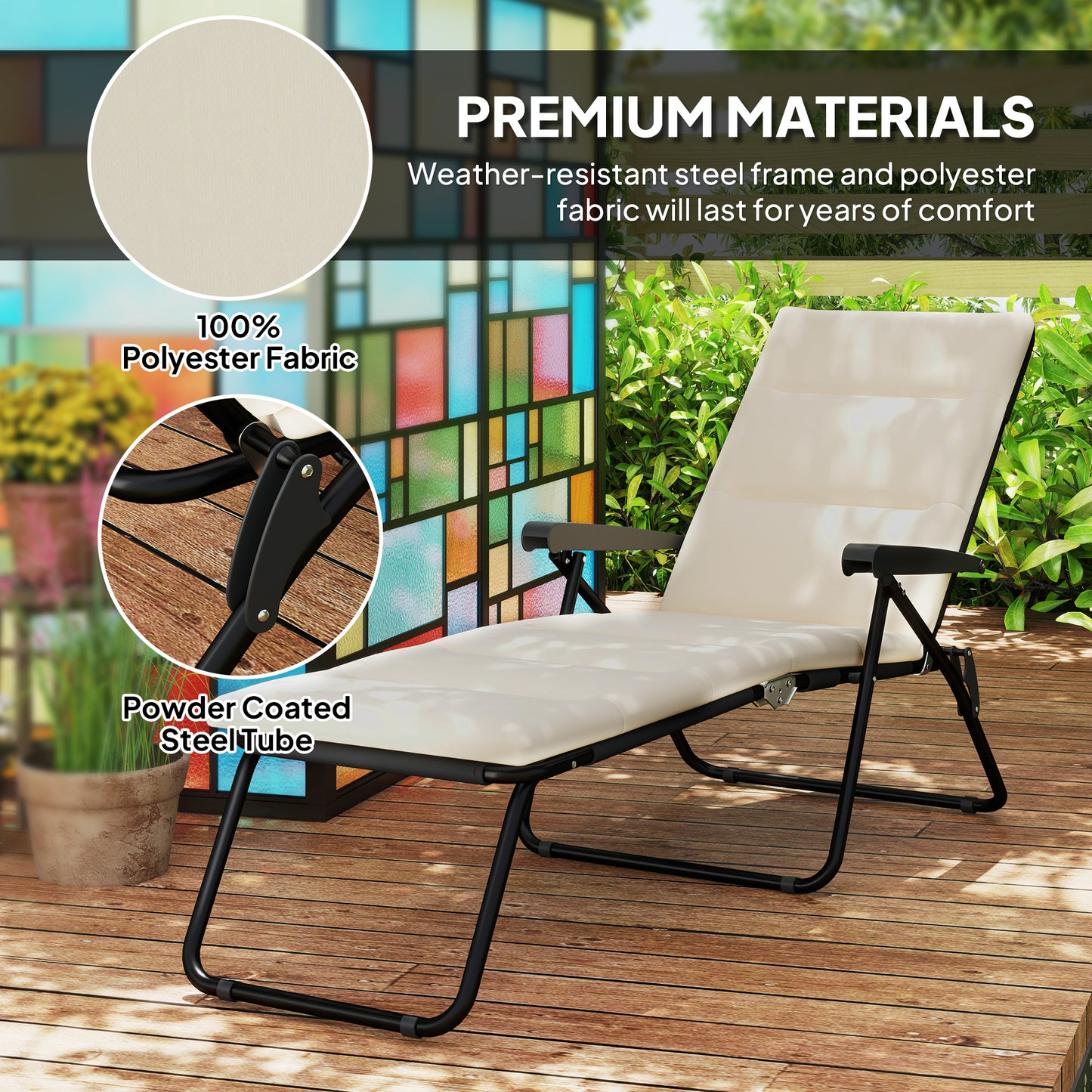 Chaise longue inclinable avec dossier réglable sur 6 positions, beige