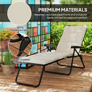 Chaise longue inclinable avec dossier réglable sur 6 positions, beige