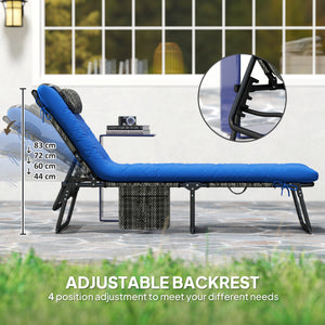Lot de 2 chaises longues pliantes avec dossier inclinable à 4 niveaux avec coussin, tissu en maille respirante, poche latérale, appui-tête, bleu