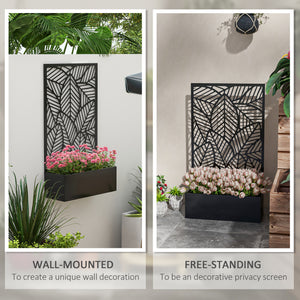 Jardinière surélevée en métal avec panneau d'intimité et bac à fleurs, fixation murale ou autoportante, noire