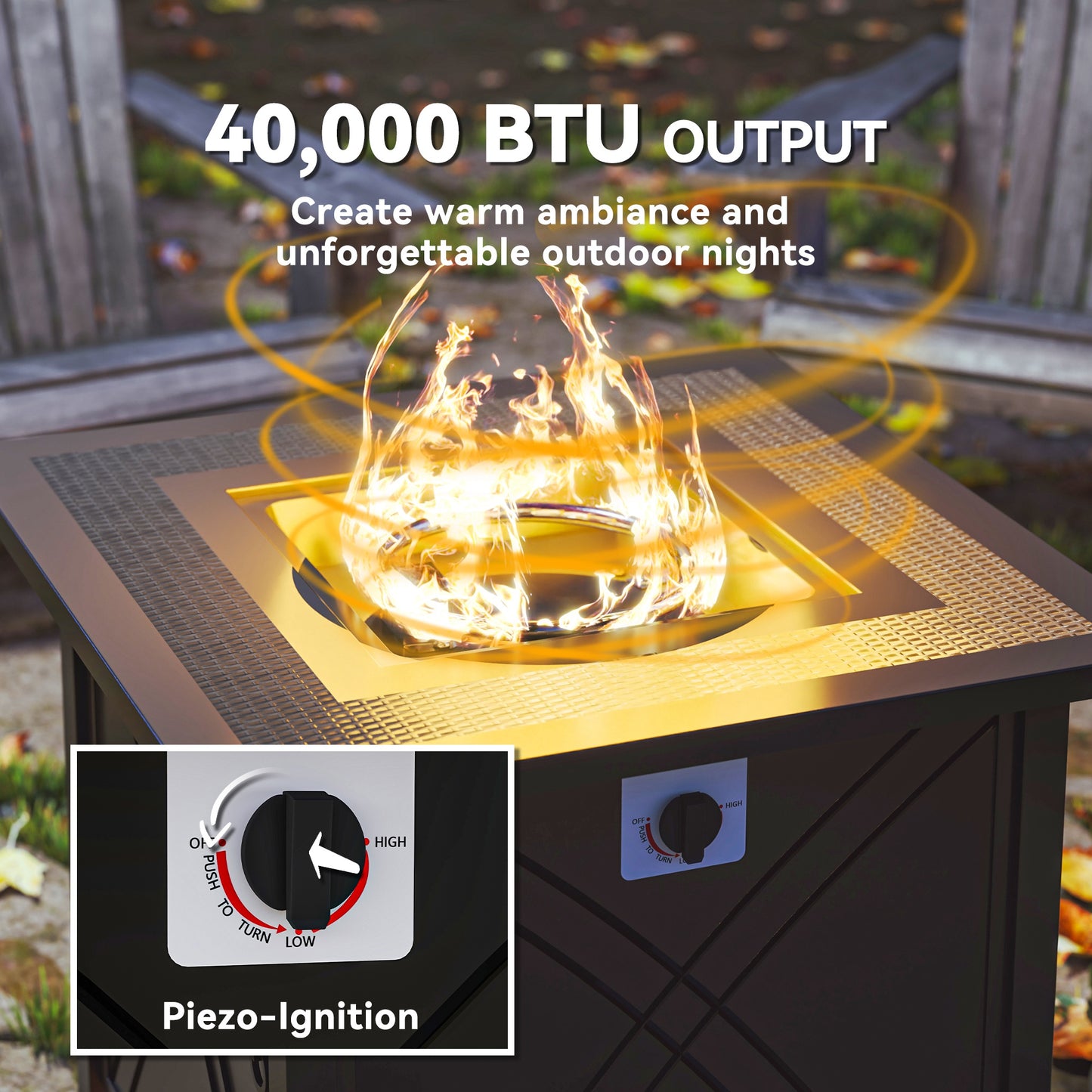 Outsunny 28" Square 40,000 BTU Propane Fire Pit Table with Waterproof Cover and Adjustable Footrests