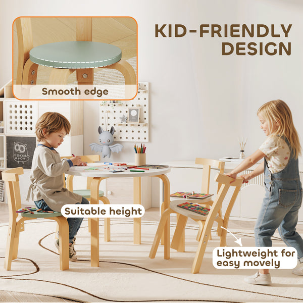 Ensemble table et chaises en bois pour enfants, vert