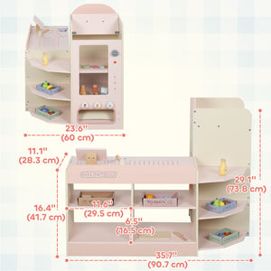 Children's Grocery Store Playset, Pretend Shop with Cash Register and ATM, Pink