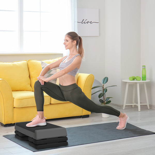 Plateforme d'exercice réglable, 3 niveaux avec rehausseurs (10, 15 et 20 cm), gris
