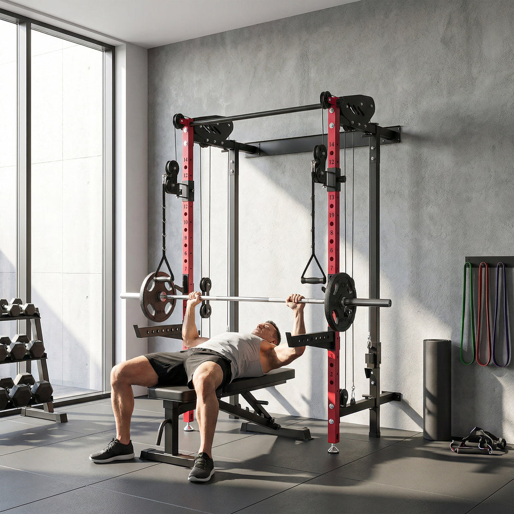 Cage de musculation pliable avec poulies, 1 540 lb