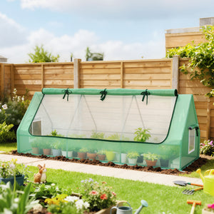 Mini portable greenhouse with mesh windows, green