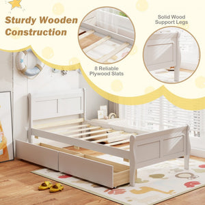 Lit simple avec 2 tiroirs de rangement, cadre de lit plateforme en bois