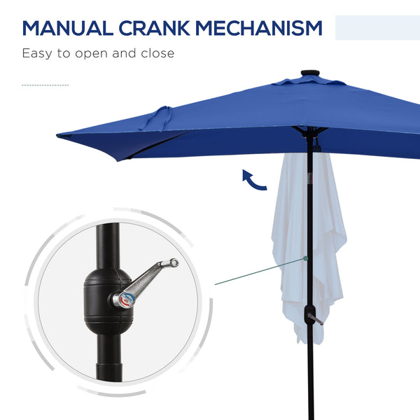 Parasol de 9,7 pieds avec 22 lumières solaires LED et inclinaison, bleu foncé