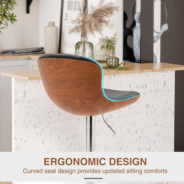 Lot de 2 tabourets de bar modernes avec dossier et repose-pieds pivotants, noir