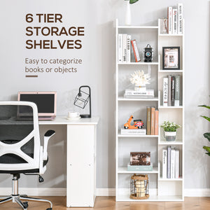 Bibliothèque haute à 6 niveaux, étagère de rangement moderne, blanc