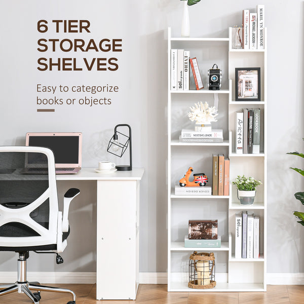 Bibliothèque haute à 6 niveaux, étagère de rangement moderne, blanc