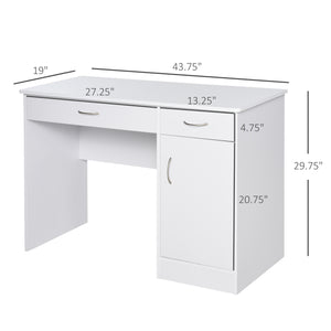 Bureau d'ordinateur avec tiroirs de rangement, armoire et étagère réglable, blanc