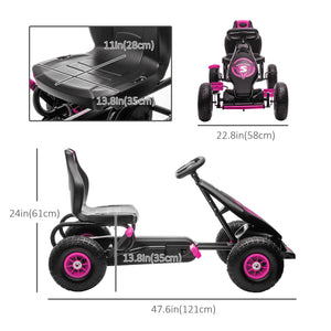 Kart à pédales avec siège réglable, roues en caoutchouc absorbant les chocs, rose