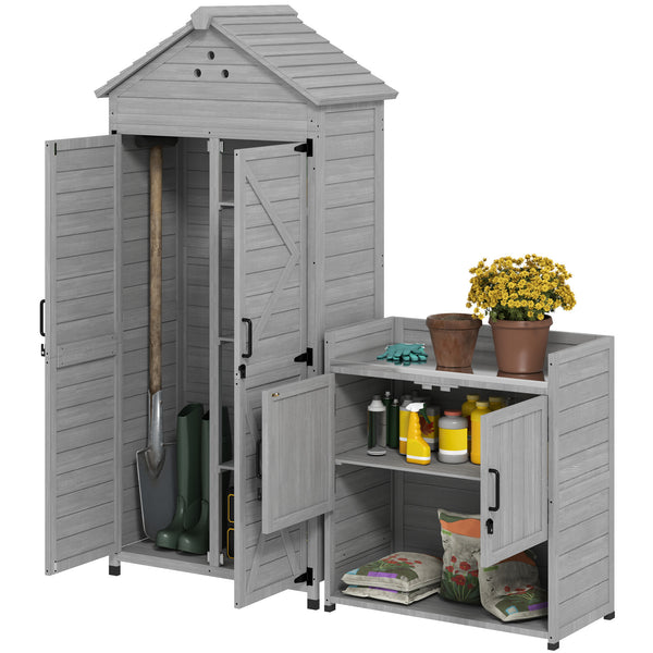 2-in-1 wooden garden shed with shelves