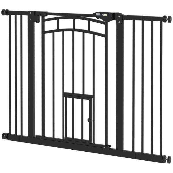 Barrière pour animaux à fermeture automatique avec chatière, noire