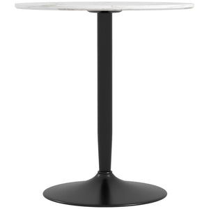 Table de cuisine moderne pour 2 personnes, ronde avec piètement en acier, marbre blanc