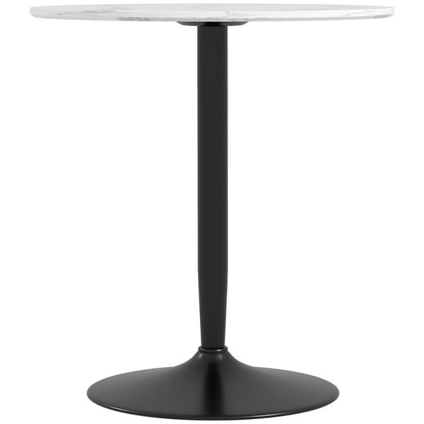 Table de cuisine moderne pour 2 personnes, ronde avec piètement en acier, marbre blanc