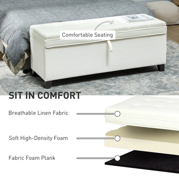 Banc ottoman de rangement avec charnières de sécurité, blanc crème