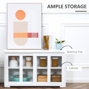 Modern kitchen sideboard with sliding glass door, white