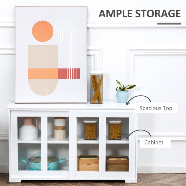 Modern kitchen sideboard with sliding glass door, white