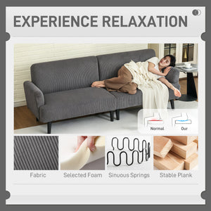 Canapé 3 places en velours côtelé avec pieds en hévéa et assise extra-large, gris