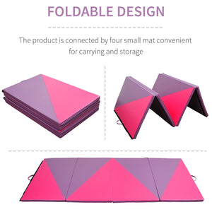 Tapis de gymnastique pliable 1,22 m x 3 m x 5 cm avec poignées de transport, rose et violet