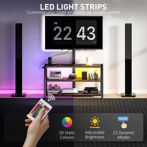 Meuble avec support et prise secteur, pivotant avec éclairage LED pour téléviseurs de 32 à 70 pouces