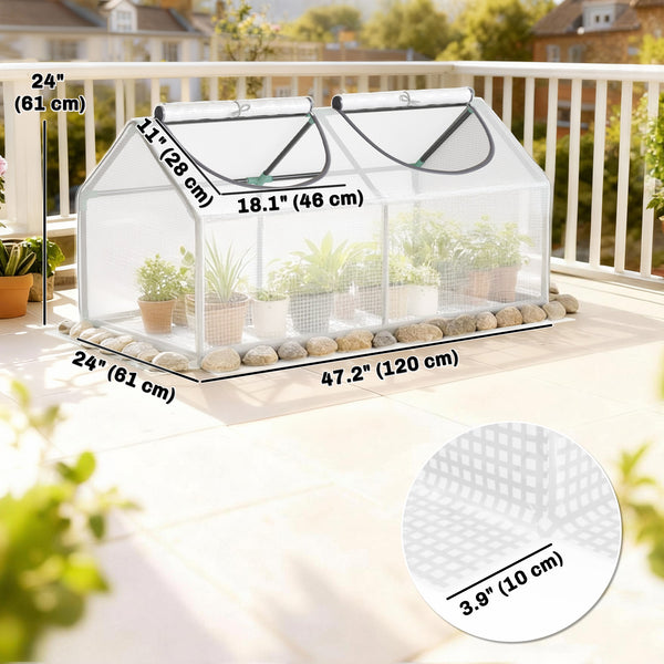 Portable mini tunnel greenhouse with 2 windows