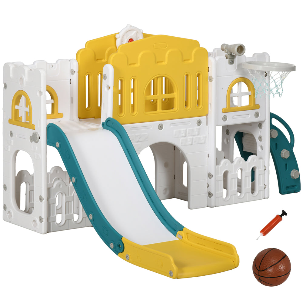 Toboggan 7 en 1 pour tout-petits avec panier de basket jaune