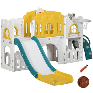 Toboggan 7 en 1 pour tout-petits avec panier de basket jaune