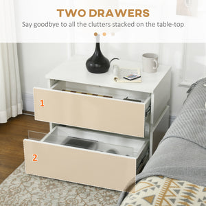 Table de chevet moderne avec 2 tiroirs et éclairage LED RVB, blanc