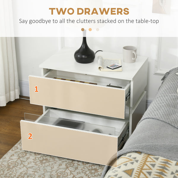 Table de chevet moderne avec 2 tiroirs et éclairage LED RVB, blanc