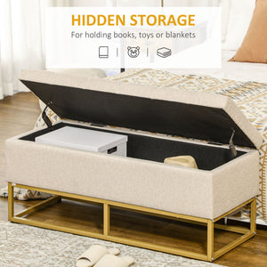Pouf de rangement avec plateau rabattable rembourré, beige