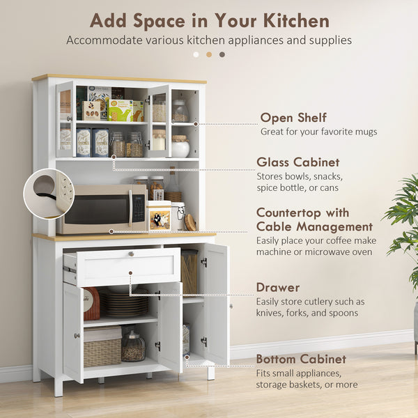 Armoire de cuisine 5 portes avec étagères réglables, blanc
