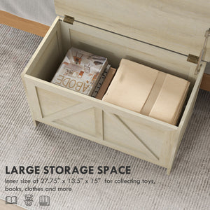 Farmhouse-style storage chest with safety hinge