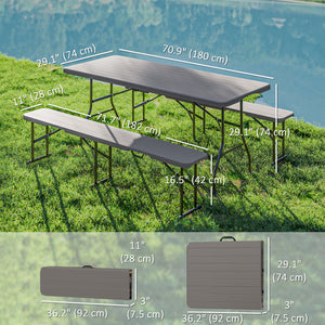 Ensemble table et bancs de camping pliants avec poignées de transport, marron