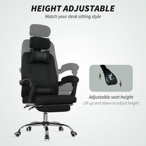Fauteuil de bureau ergonomique à dossier haut avec repose-pieds et soutien lombaire, noire