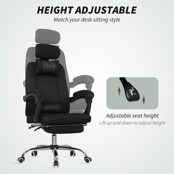 Fauteuil de bureau ergonomique à dossier haut avec repose-pieds et soutien lombaire, noire
