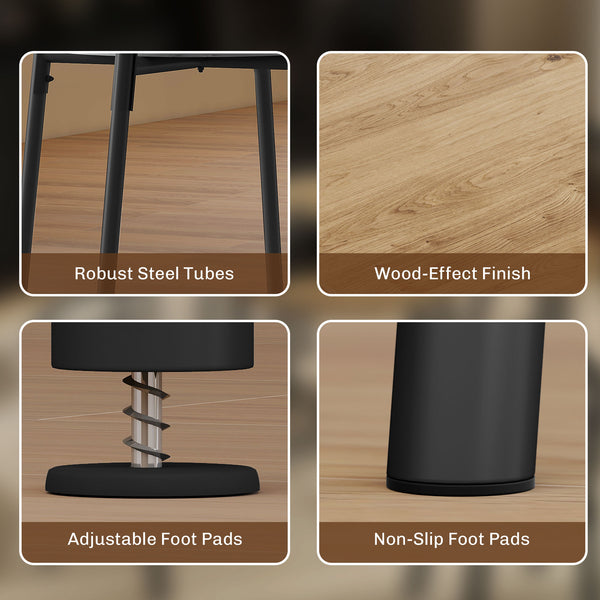 5-piece dining set, space-saving round table for 4 people with metal frame, natural color