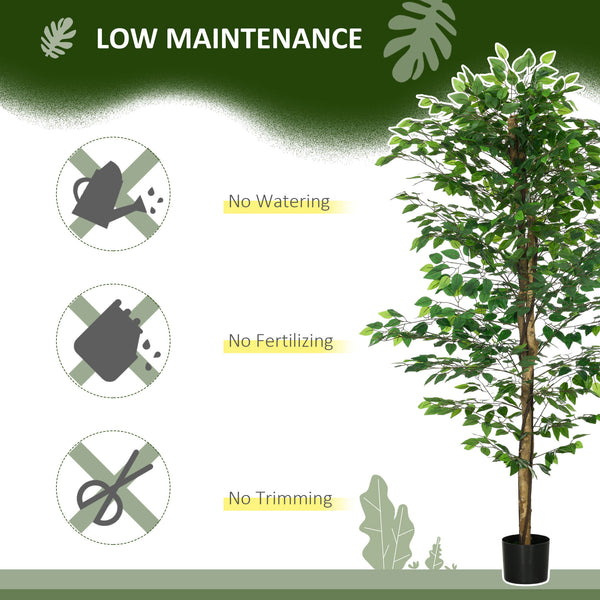 Set of 2 artificial ficus trees, 1.80 m tall, indoor plants with pot, for indoor decoration