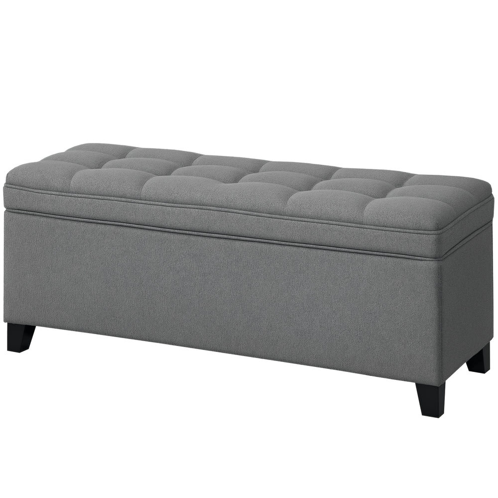 Banc ottoman de rangement, repose-pieds avec charnières de sécurité, en lin, gris foncé