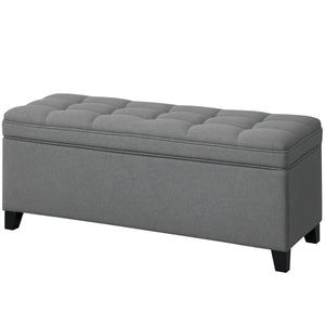 Banc ottoman de rangement, repose-pieds avec charnières de sécurité, en lin, gris foncé