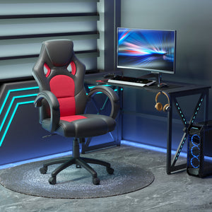Chaise de gaming avec roulettes pivotantes, appui-tête rembourré et fonction inclinable, rouge