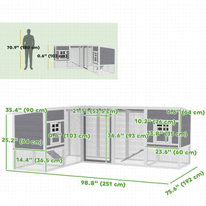 L-shaped chicken coop with run and 2 buildings