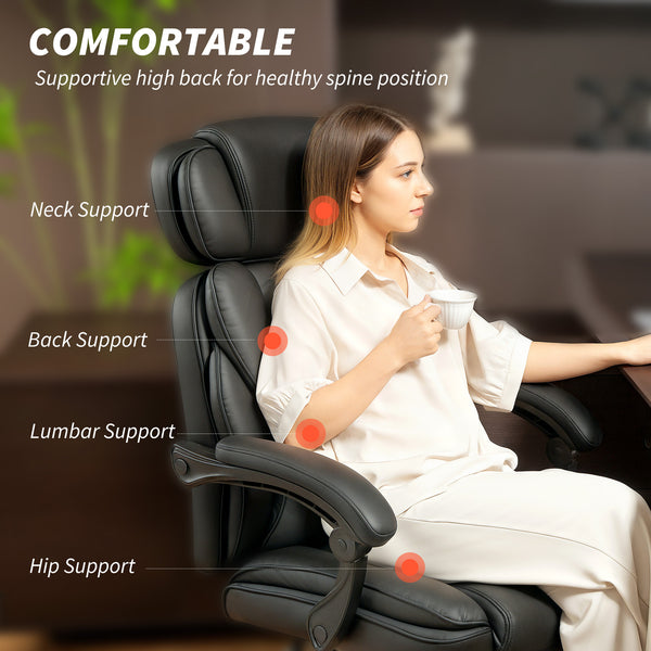 Chaise de bureau en similicuir, inclinable avec repose-pieds, appui-tête réglable, soutien lombaire, roulettes pivotantes, noir