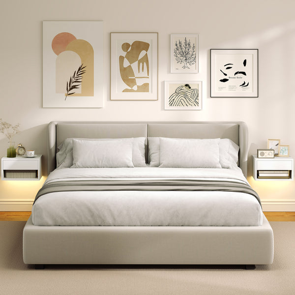 Floating Bedside Table Set of 2 with RGB LED Lights App Control
