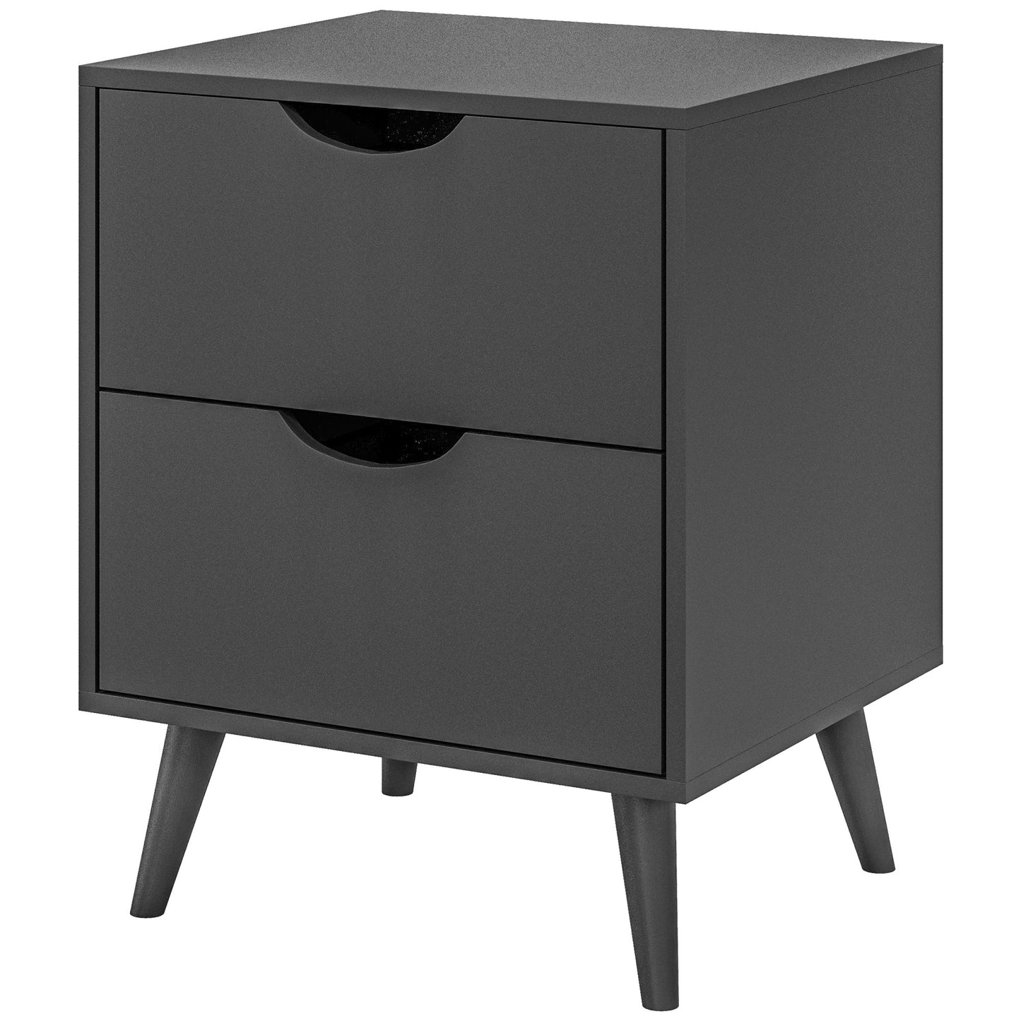 Table de chevet moderne avec 2 tiroirs et pieds en pin pour chambre et salon, noir